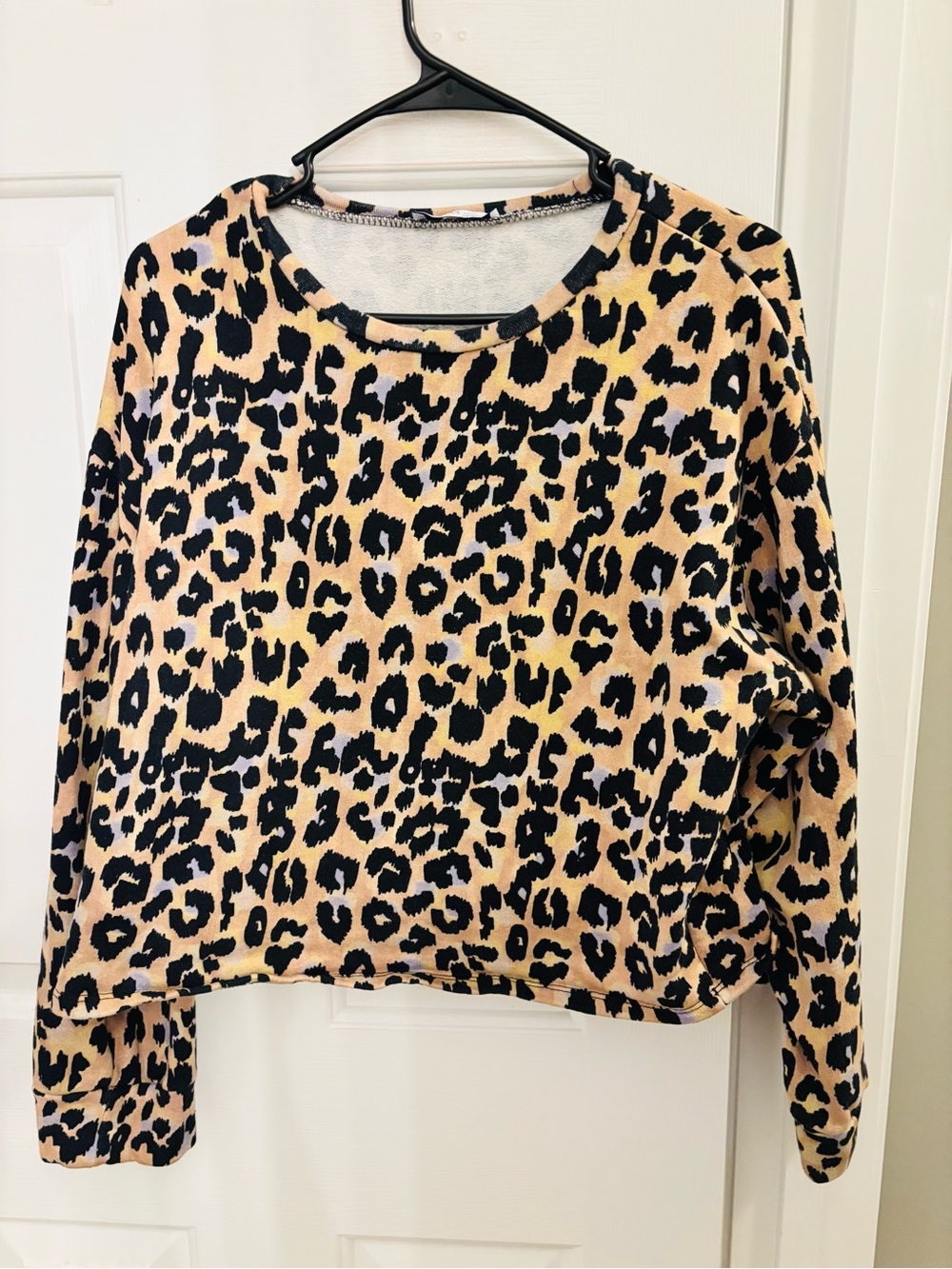 Zara Leopard-Print Crewneck Sweatshirt - Black & Beige